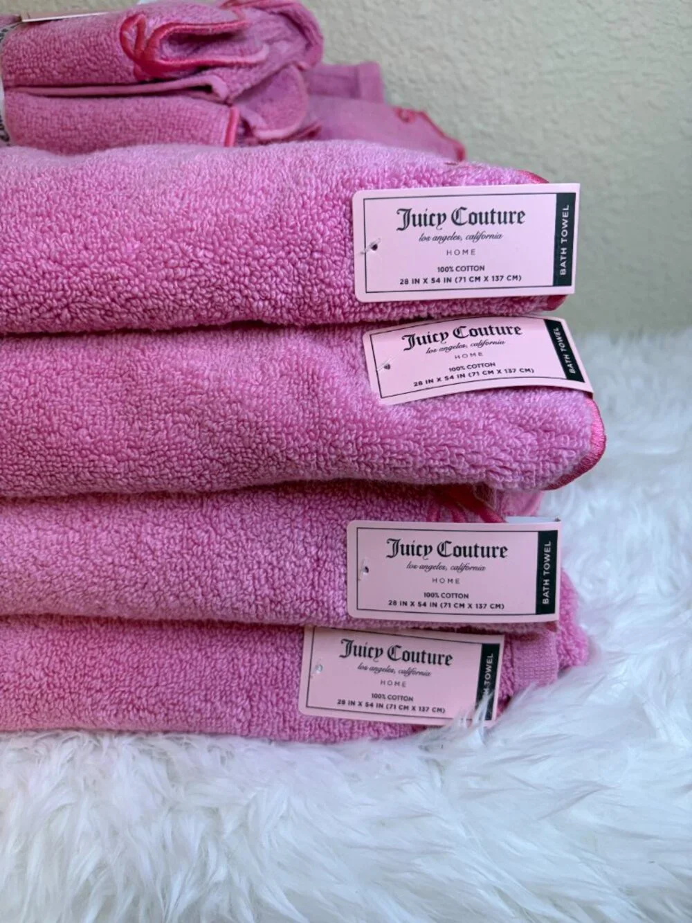 Juicy Couture Pink Bow Bath Towel Hand Towel Set 8PC NWT